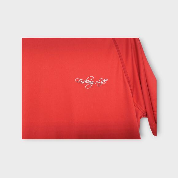 Men's Red Fishing Life Blocks 97% UV Rays Short Sleeve Shirt Size Medium - Picture 2 of 5